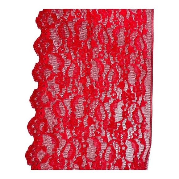 Vintage Large LOT Thick Wide Red Floral Lace Trim Fabric - 5.5" Scallop Lingerie - Picture 3 of 4
